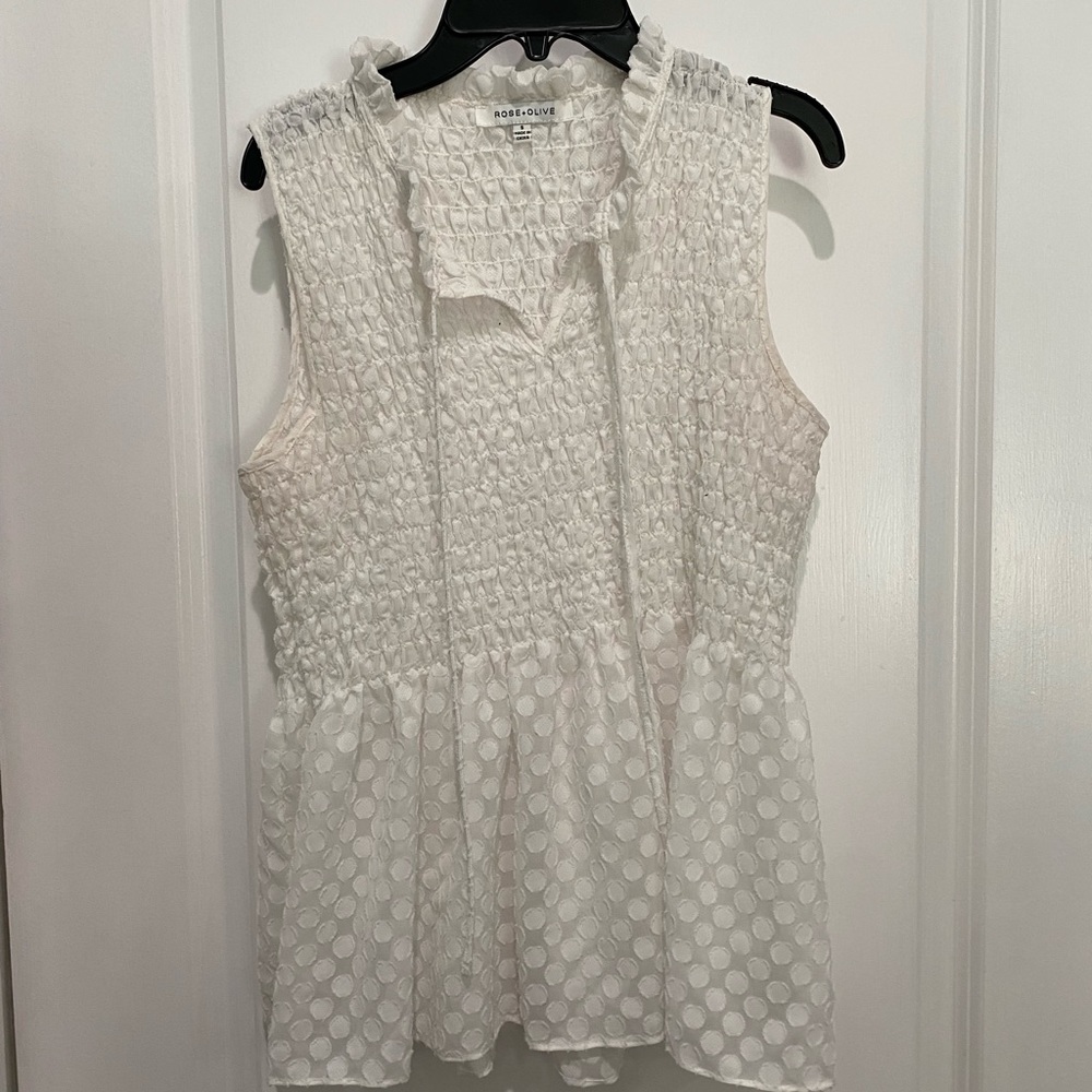 Rose + Olive sleeveless peplum shirt, Sz S